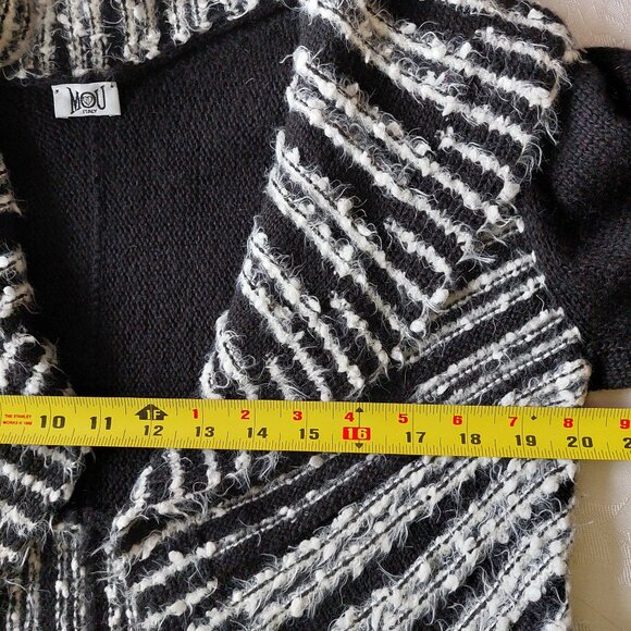 MOU ITALY Black and White Knit Cardigan Wool Mohair Blend Size L - Picture 8 of 10